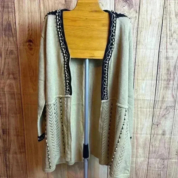 Storybook Knits Beaded Sweater Cardigan Black and Beige Size L - Picture 8 of 11